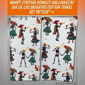 NWOT! Cynthia Rowley Halloween/Dia De Los Muertos Cotton Towel Set 18”x28”🎃